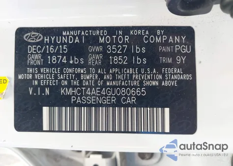 2016 Hyundai Accent Se from USA, damaged, VIN KMHCT4AE4GU080665